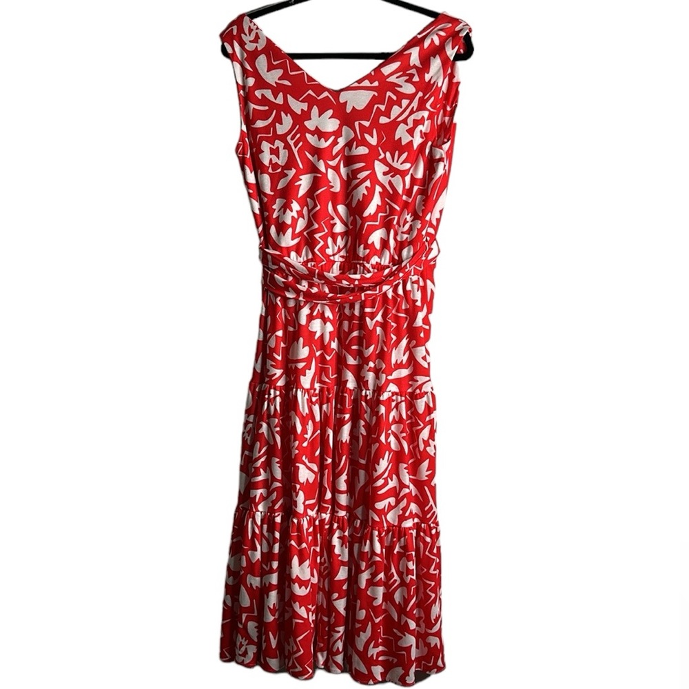 LROThschild vintage tiered cress cross belted midi dress red and white s… - Picture 3 of 10
